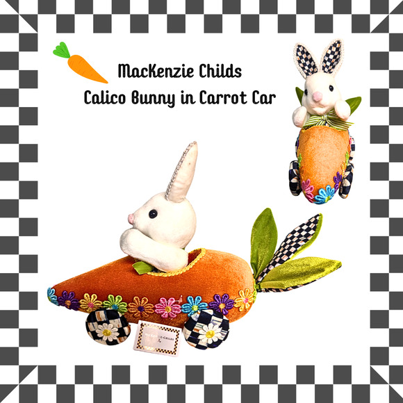 MacKenzie-Childs Calico Bunny in Carrot Car Easter Spring Decor Daisy Accents